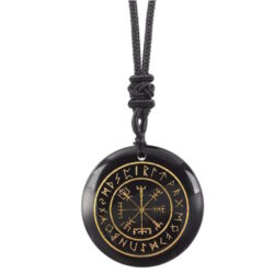 Anhänger Runen Vegvisir Obsidian Ø 3cm