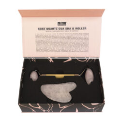 Gua Sha Stein und Masseroller Rosenquarz Set in Box