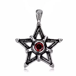 Anhänger Pentagramm mit Stein Stahl/Titanium Ø 36mm