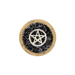Räucherstäbchen-Halter Holz rund schwarzen Turmalin Chips Pentagramm