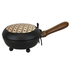 Räucherpfanne Metall schwarz mit Blume des Lebens golden